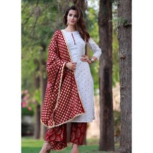 Indian party wear red and white suit set